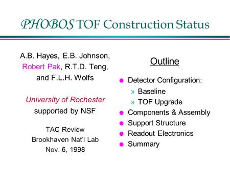 PHOBOS TOF Construction Status