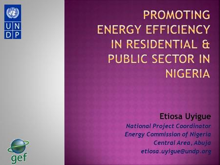 Etiosa Uyigue National Project Coordinator Energy Commission of Nigeria Central Area, Abuja