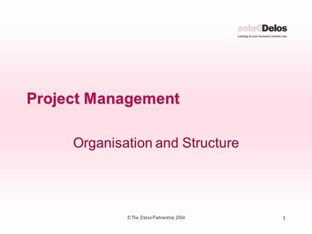 1 © The Delos Partnership 2004 Project Management Organisation and Structure.