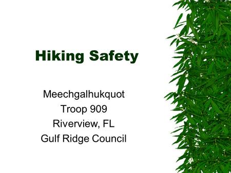 Hiking Safety Meechgalhukquot Troop 909 Riverview, FL Gulf Ridge Council.