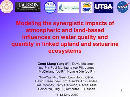 1 Modeling the synergistic impacts of atmospheric and land-based influences on water quality and quantity in linked upland and estuarine ecosystems Zong-Liang.