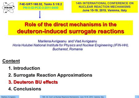 14th Int. Conf. on Nuclear Reactions Mechanisms, June 15-19, 2015, Varenna, ItalyMarilena Avrigeanu 1 Role of the direct mechanisms in the deuteron-induced.