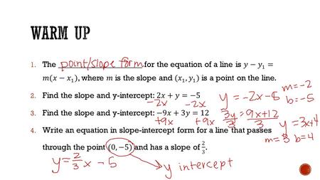 Expressions and Equations, Functions  Parallel lines: lines that are in the same plane but do not intersect  Slopes of parallel lines: Two nonvertical.