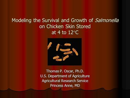 Modeling the Survival and Growth of Salmonella on Chicken Skin Stored at 4 to 12  C Thomas P. Oscar, Ph.D. U.S. Department of Agriculture Agricultural.