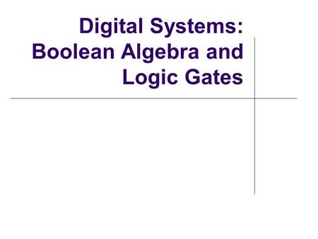 Digital Systems: Boolean Algebra and Logic Gates