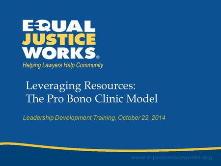 Leveraging Resources: The Pro Bono Clinic Model Leadership Development Training, October 22, 2014.