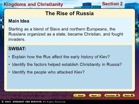 The Rise of Russia Main Idea SWBAT: