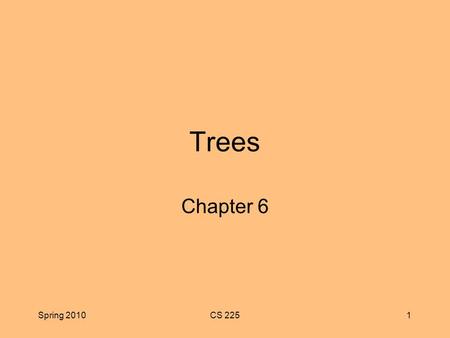 Spring 2010CS 2251 Trees Chapter 6. Spring 2010CS 2252 Chapter Objectives Learn to use a tree to represent a hierarchical organization of information.