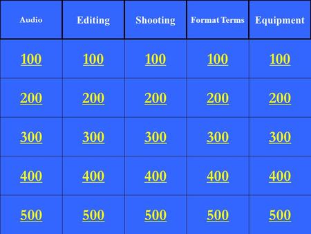 200 300 400 500 100 200 300 400 500 100 200 300 400 500 100 200 300 400 500 100 200 300 400 500 100 Audio EditingShooting Format Terms Equipment.