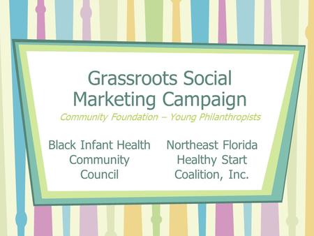 Black Infant Health Community Council Grassroots Social Marketing Campaign Community Foundation – Young Philanthropists Northeast Florida Healthy Start.