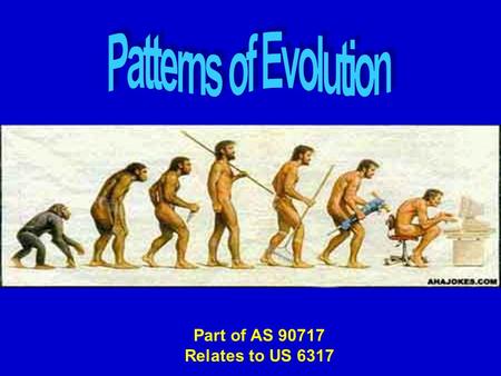 Part of AS 90717 Relates to US 6317. What is EVOLUTION ? Evolution is change over time - Change means heritable change in a population Time means over.