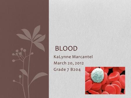 KaLynne Marcantel March 20, 2012 Grade 7 B204 BLOOD.