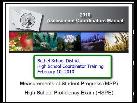 Training Overview Coordinator Procedures Updates for 2010 Before Testing During Testing After Testing.