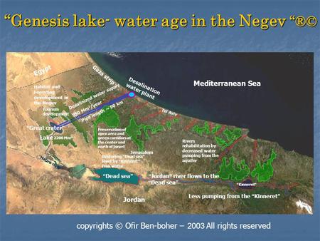 “Genesis lake- water age in the Negev “®© All rights reserved 2003 – copyrights © Ofir Ben-boher Mediterranean Sea Tourism development Habitat and Foresting.