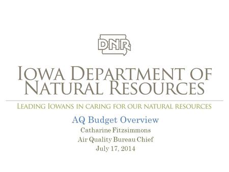 AQ Budget Overview Catharine Fitzsimmons Air Quality Bureau Chief July 17, 2014.