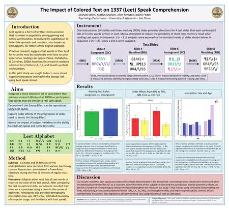 Instrument One instructional (INS) slide and three masking (MSK) slides provided directions for 4 test slides that each contained 3 lists of 3 color words.