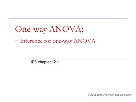 One-way ANOVA: - Inference for one-way ANOVA IPS chapter 12.1 © 2006 W.H. Freeman and Company.