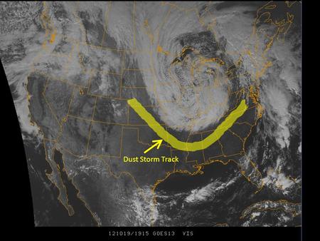 Dust Storm Track. Summary: Parched by months of drought and searing heat, the Great Plains of the United States endured a widespread dust storm in mid-October.