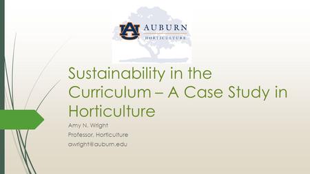 Sustainability in the Curriculum – A Case Study in Horticulture Amy N. Wright Professor, Horticulture