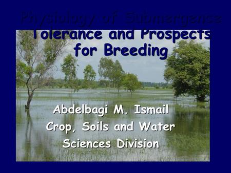 Physiology of Submergence Tolerance and Prospects for Breeding