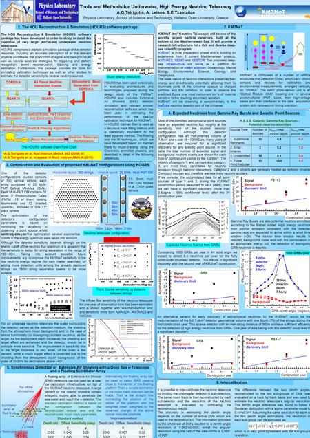 Tools and Methods for Underwater, High Energy Neutrino Telescopy A.G.Tsirigotis, A. Leisos, S.E.Tzamarias Physics Laboratory, School of Science and Technology,