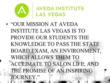 “OUR MISSION AT AVEDA INSTITUTE LAS VEGAS IS TO PROVIDE OUR STUDENTS THE KNOWLEDGE TO PASS THE STATE BOARD EXAM, AN ENVIRONMENT, WHICH ALLOWS THEM TO ACCLIMATE.