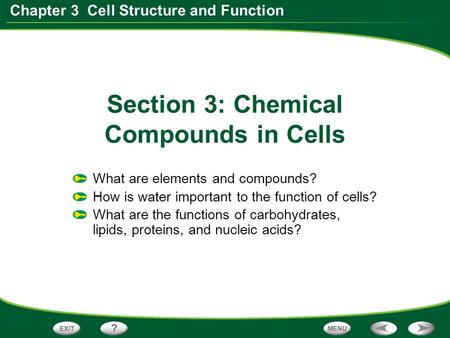 Section 3: Chemical Compounds in Cells