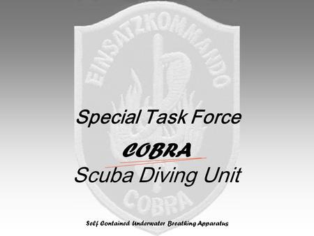 Special Task Force COBRA Scuba Diving Unit Self Contained Underwater Breathing Apparatus.