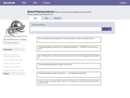 Facebook Street Pharmacists Inc Hello everyone! We just released our new product Neurox, check it out at Neurox.com WallInfoPhotosLogout View photos of.