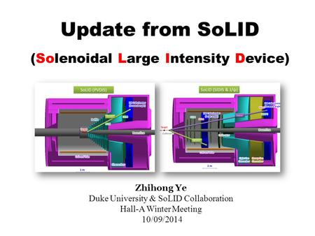 Update from SoLID (Solenoidal Large Intensity Device) Zhihong Ye Duke University & SoLID Collaboration Hall-A Winter Meeting 10/09/2014.