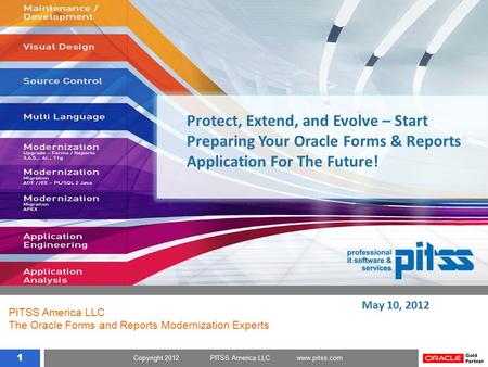 Copyright 2012 PITSS America LLC www.pitss.com 1 Protect, Extend, and Evolve – Start Preparing Your Oracle Forms & Reports Application For The Future!