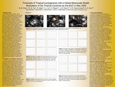 Forecasts of Tropical Cyclogenesis with a Global Mesoscale Model: Modulation of Six Tropical Cyclones by the MJO in May 2002 B.-W. Shen 1, W.-K. Tao 2,