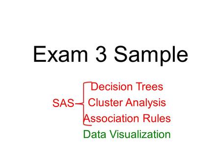 Exam 3 Sample Decision Trees Cluster Analysis Association Rules Data Visualization SAS.