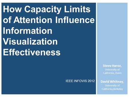 How Capacity Limits of Attention Influence Information Visualization Effectiveness IEEE INFOVIS 2012 Steve Haroz, University of California, Davis David.