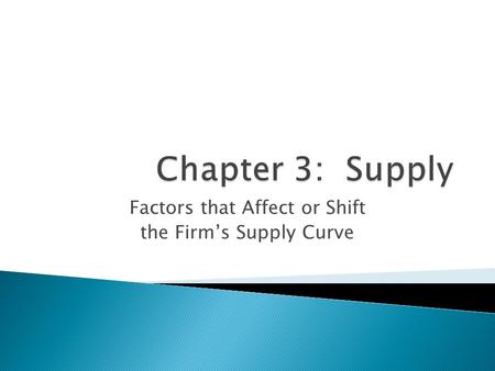 Factors that Affect or Shift the Firm’s Supply Curve.