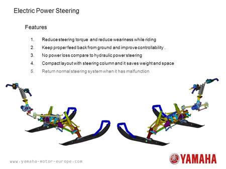 Www.yamaha-motor-europe.com Electric Power Steering Features 1.Reduce steering torque and reduce weariness while riding 2.Keep proper feed back from ground.