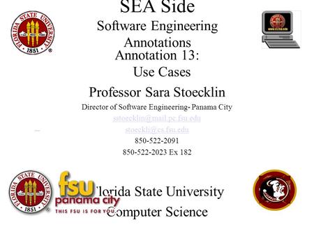 SEA Side Software Engineering Annotations Annotation 13: Use Cases Professor Sara Stoecklin Director of Software Engineering- Panama City