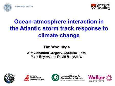 Ocean-atmosphere interaction in the Atlantic storm track response to climate change Tim Woollings With Jonathan Gregory, Joaquim Pinto, Mark Reyers and.