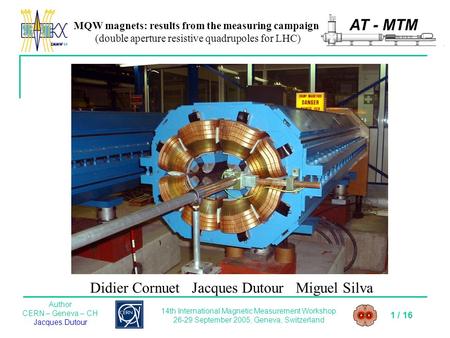 Author CERN – Geneva – CH Jacques.Dutour 14th International Magnetic Measurement Workshop 26-29 September 2005, Geneva, Switzerland 1 / 16 MQW magnets: