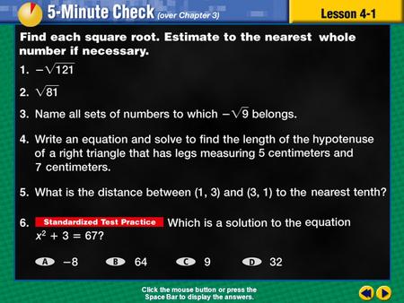 Transparency 1 Click the mouse button or press the Space Bar to display the answers.