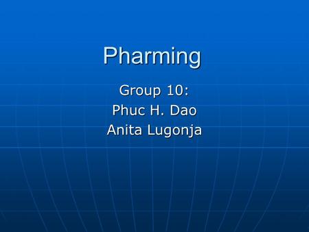 Pharming Group 10: Phuc H. Dao Anita Lugonja. Motivation To give students an opportunity to learn about DNS poisoning To give students an opportunity.