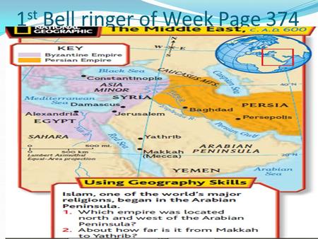 1 st Bell ringer of Week Page 374. New Grade I will start taking note check grades. You will staple these to your test when you turn it in. The first.