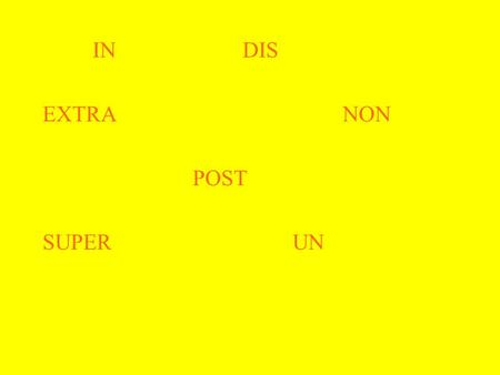 INDIS EXTRANON POST SUPERUN. Can prefixes help you discover the meanings of words? ______________ Is less a prefix?___________ Is un a prefix?____________.