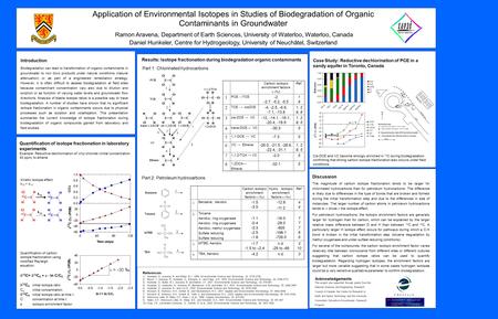 4 Application of Environmental Isotopes in Studies of Biodegradation of Organic Contaminants in Groundwater Ramon Aravena, Department of Earth Sciences,