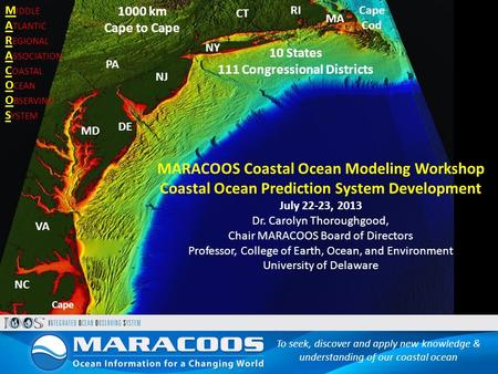 Cape Cod Cape Hatteras NJ MA CT VA DE NY NC RI MD PA 10 States 111 Congressional Districts M IDDLE A TLANTIC R EGIONAL A SSOCIATION C OASTAL O CEAN O BSERVING.