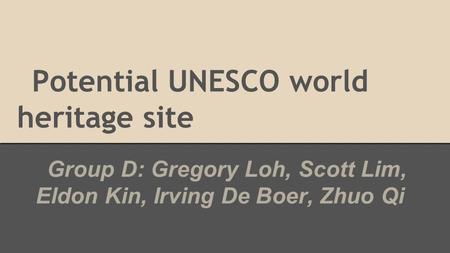 Potential UNESCO world heritage site Group D: Gregory Loh, Scott Lim, Eldon Kin, Irving De Boer, Zhuo Qi.