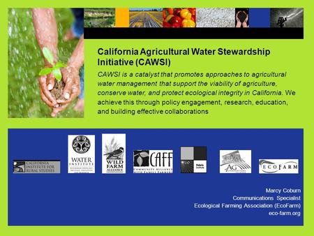 California Agricultural Water Stewardship Initiative (CAWSI) CAWSI is a catalyst that promotes approaches to agricultural water management that support.