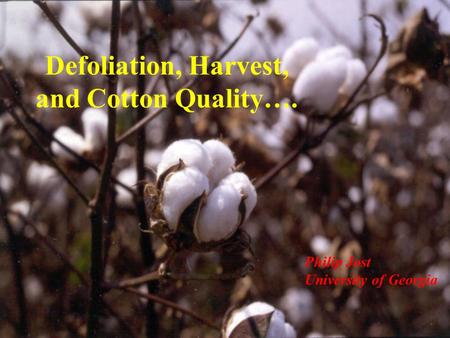 Defoliation, Harvest, and Cotton Quality…. Philip Jost University of Georgia.