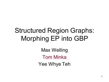 1 Structured Region Graphs: Morphing EP into GBP Max Welling Tom Minka Yee Whye Teh.