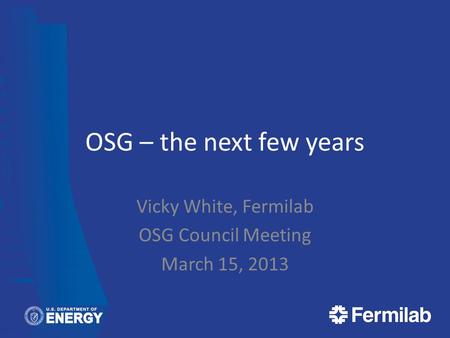 OSG – the next few years Vicky White, Fermilab OSG Council Meeting March 15, 2013.